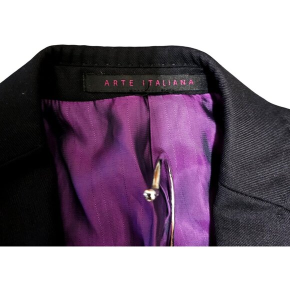 Boys Black Blazer Jacket With Purple Lining By Arte Italiana Size 14H 3 Button C - Picture 5 of 11